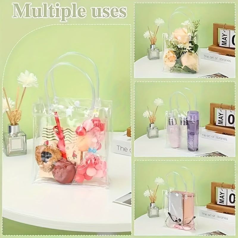 50pcs, Clear Plastic Gift Bags With Handle, Reusable Transparent PVC Plastic Gift Wrap Tote Bag For Mother's Day Christmas Boutique Wedding Birthday Party Favor (7.9" X 5.9" X 2.75"), Shopping Bag, Party Bag, Party Favor